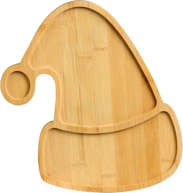 Tava de servit din bambus în forma de caciula tema Craciun Kesper 94073, 30,5 cm, 2 compartimente, Maro