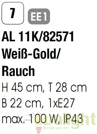 Aplica de perete exterior stil clasic IP43 Puchberg AL 11K/82571 weiß-gold/rauch OR