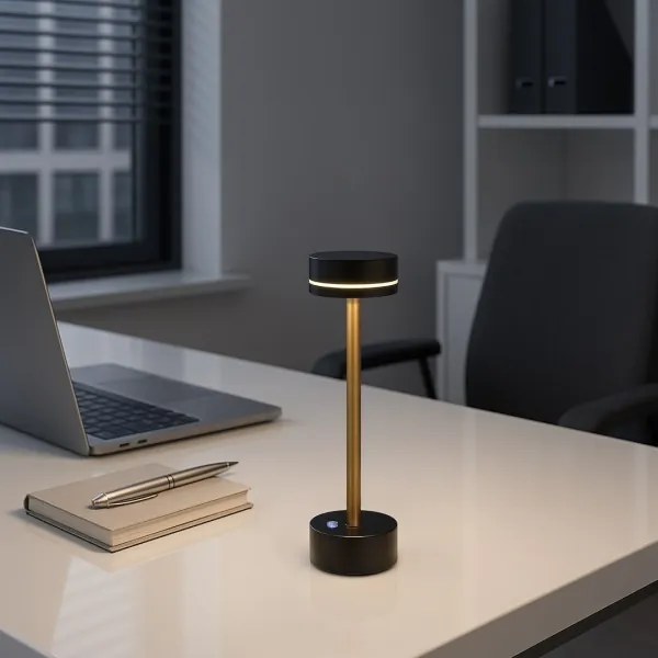 Lampă de birou LED reîncărcabilă, cu reglaj al intensității, SAM, 5W/5V, 3600 mAh, negru/auriu