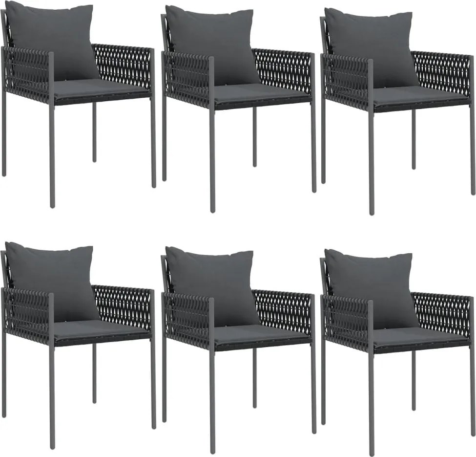 vidaXL Scaune de grădină cu perne 6 buc. negru 54x61x83 cm poliratan
