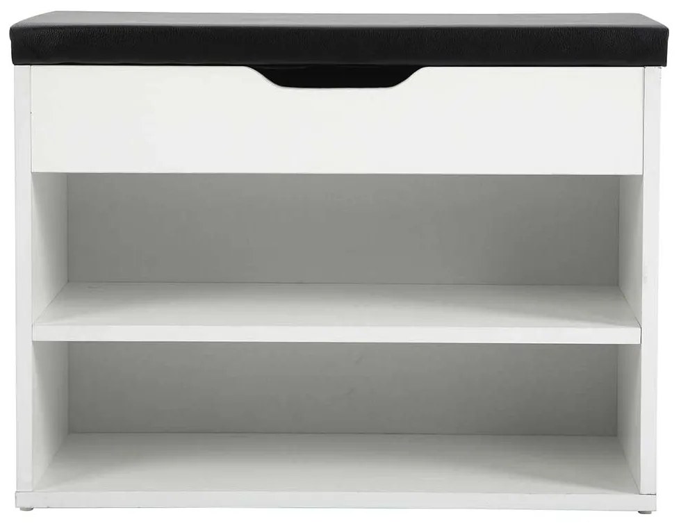 PANTOFAR TIP TABURET CU DEPOZITARE, 60X29.5X45 CM, ALB/NEGRU, SEZUT PIELE ECOLOGICA, PAL