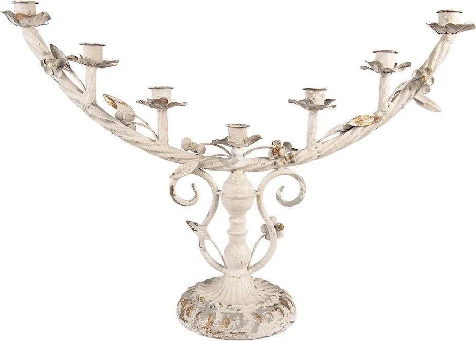 Sfesnic 7 lumanari, alb, din metal, cu aspect vintage, 58x16x37 cm