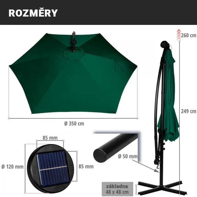 STILISTA umbrelă de grădină LED cu mâner, 350 cm, antracit