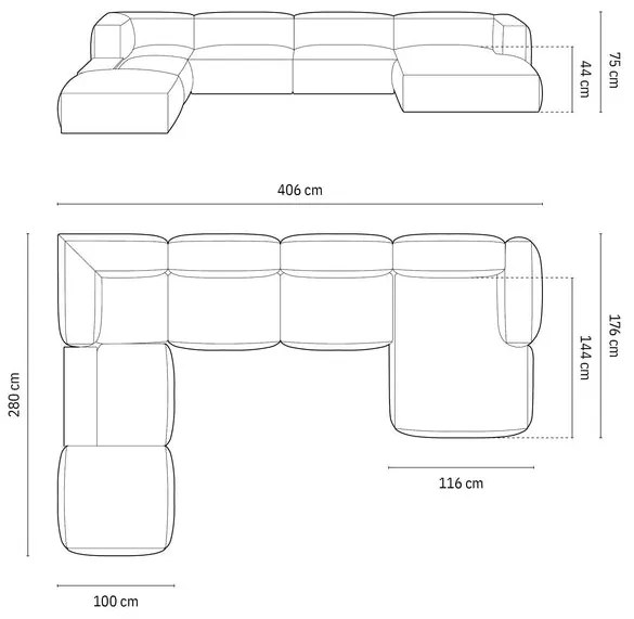 Coltar modular Martina corduroy Tilia L406 cm + masuta de cafea