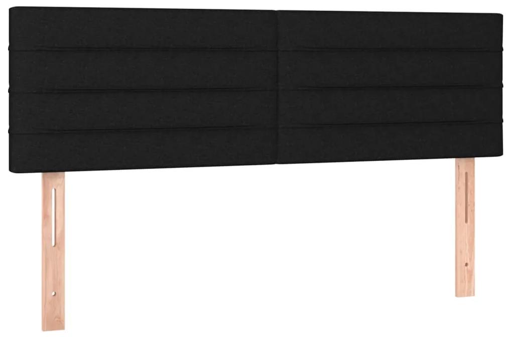 Pat cu arcuri, saltea si LED, negru, 140x200 cm, textil Negru, 140 x 200 cm, Benzi orizontale