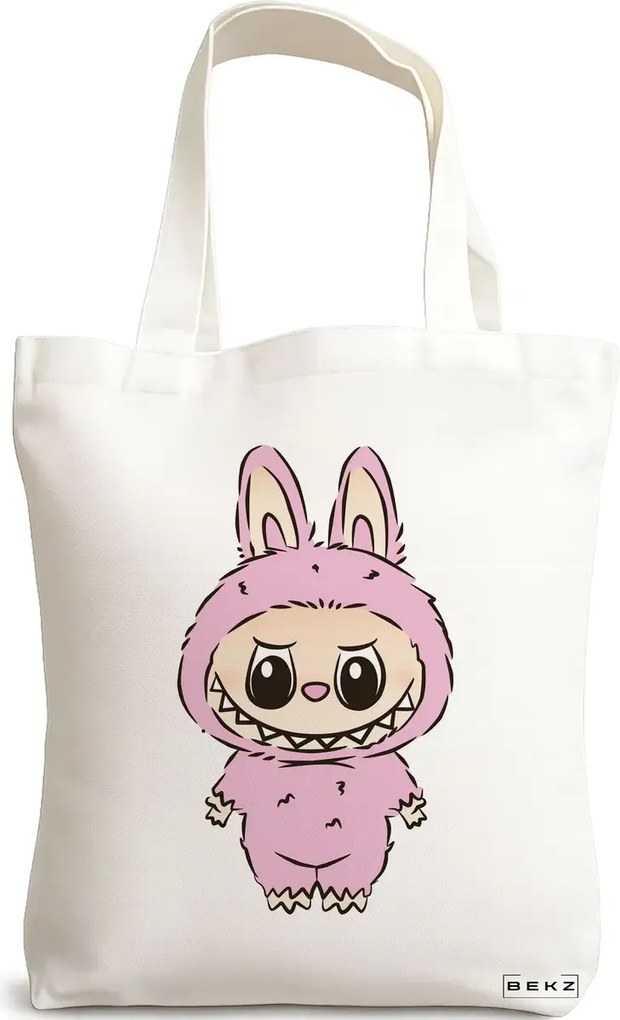 Sacosa de Panza pentru Cumparaturi, Geanta Tote, model Labubu 8 38 x 34.5 cm, Alba, BEKZ®