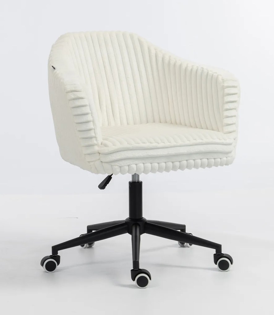 HR832K Scaun Alb Teddy Cord cu Bază Neagră