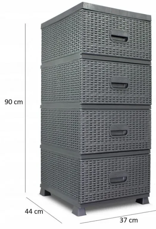 JAKS COMODĂ DIN PLASTIC 4 SERTARE / RATAN NEGRU