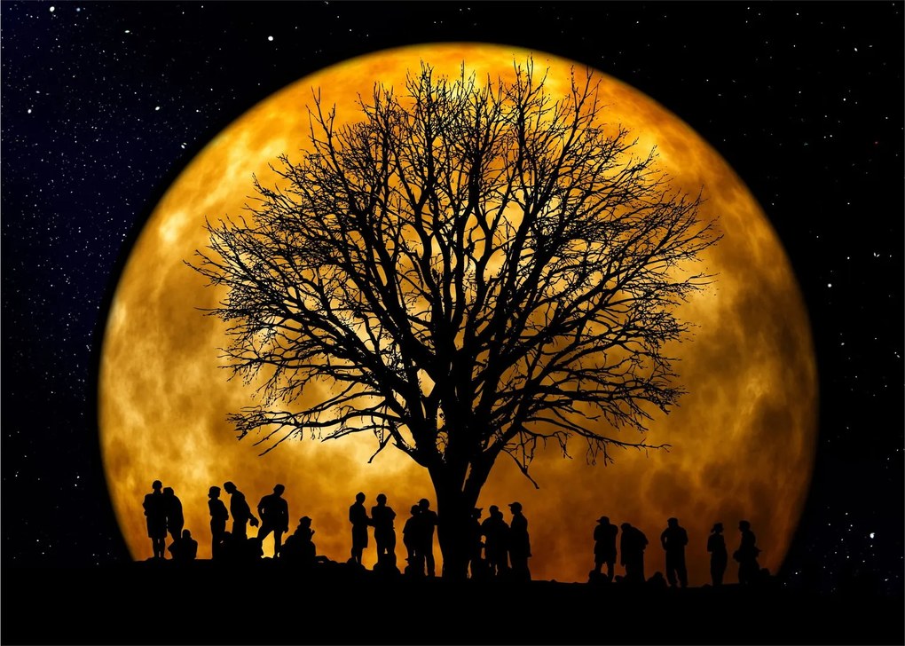 Tablou pe sticlă cu luna și siluete (70x50 cm)