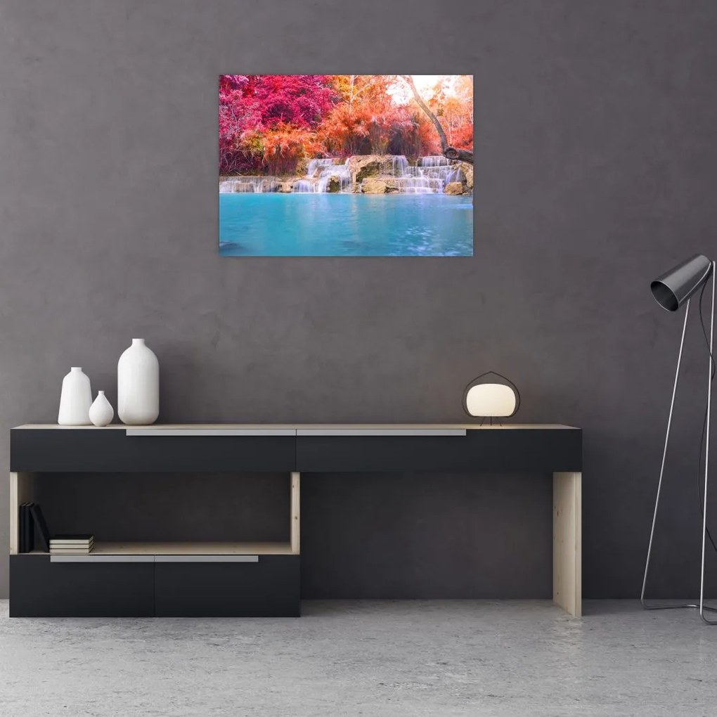 Tablou pe sticlă lagyna turcuaz, Laos, Tat Kuang Si (70x50 cm)