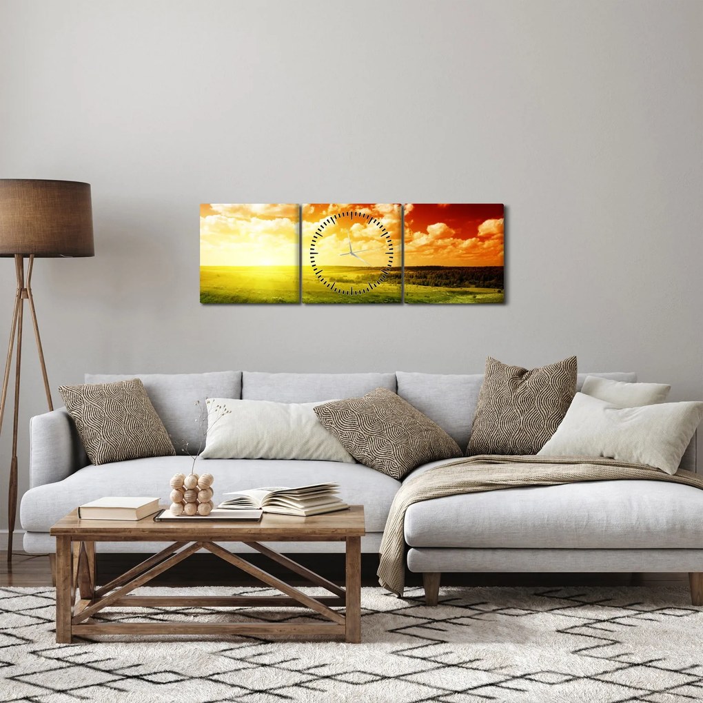Tablou cu luncă cu soarele strălucitor (cu ceas) (90x30 cm)