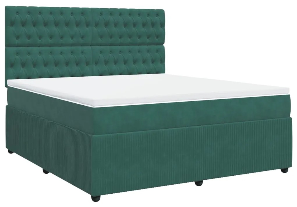 3292415 vidaXL Pat box spring cu saltea, verde închis, 180x200 cm, catifea