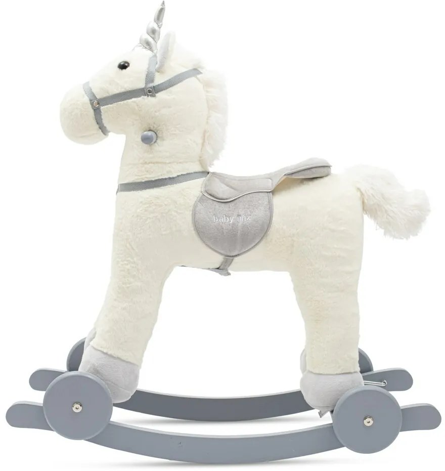 Baby Mix Jucărie balansoar cu melodie și roțiUnicorn alb, 64 x 35 x 60 cm