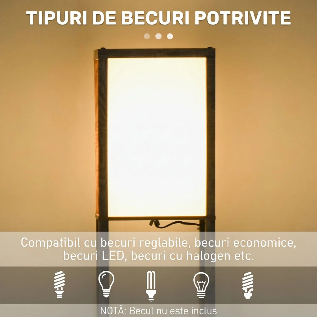 HOMCOM Lampă de Podea cu 3 Rafturi Integrate, Design Modern din MDF, 26x26x160 cm, Lemn Natural | Aosom Romania