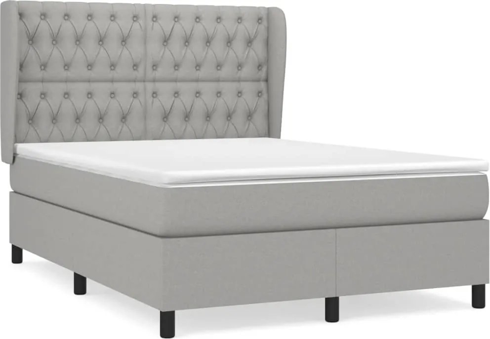vidaXL Pat box spring cu saltea, gri deschis, 140x190 cm, textil