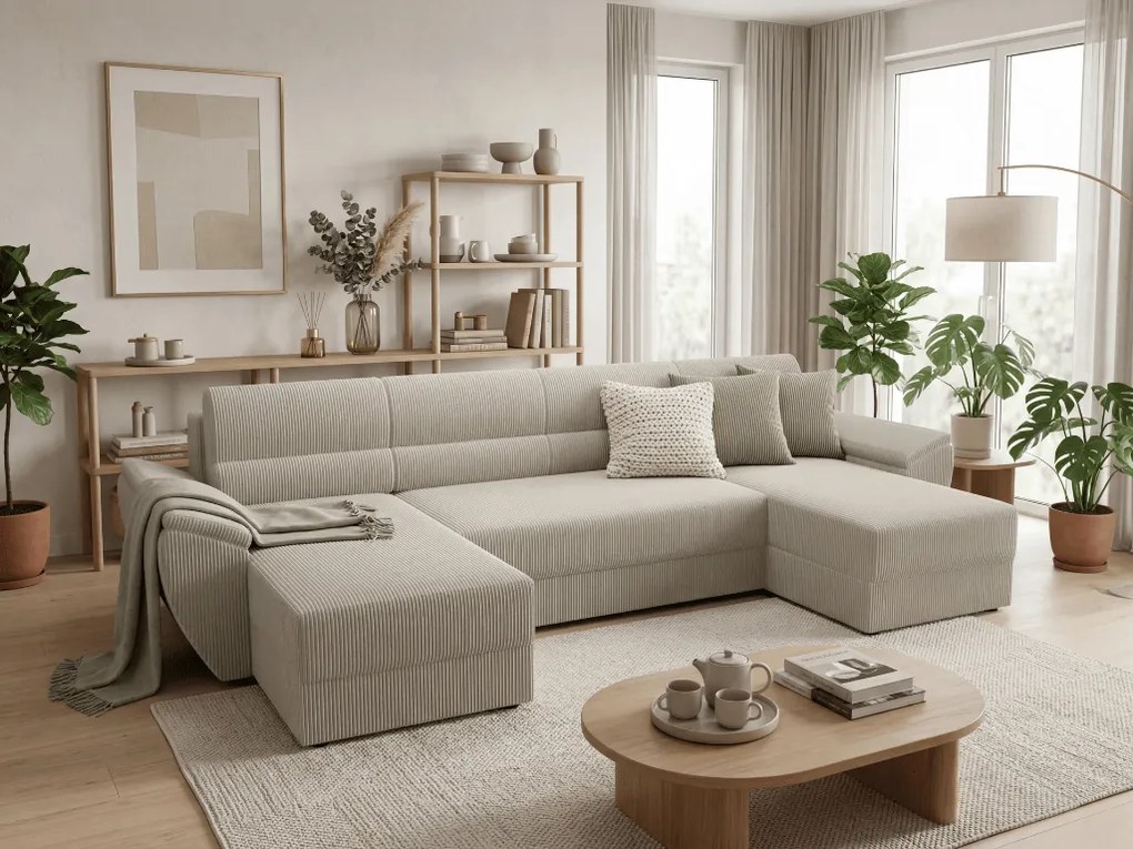 Coltar extensibil in forma de U TAVERO 321x140 cm, bej deschis