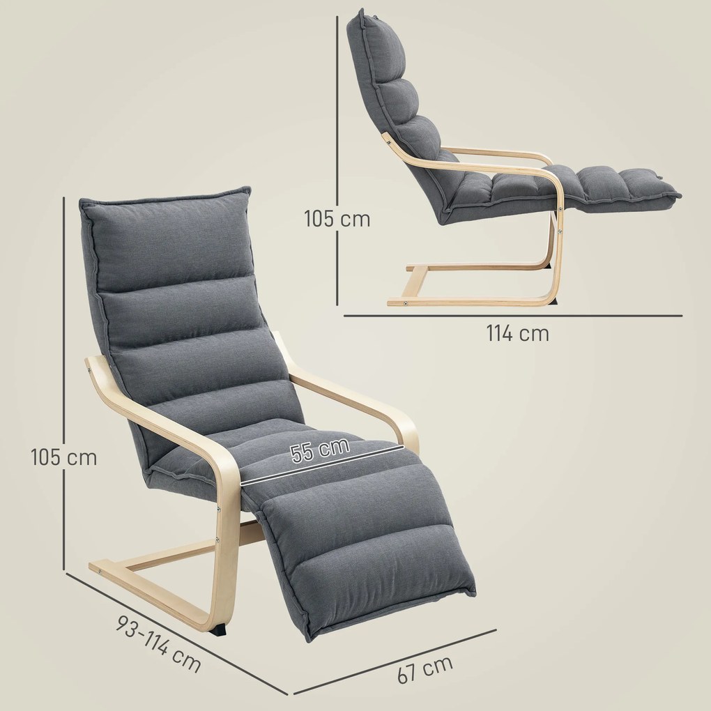 HOMCOM Fotoliu Ergonomic Lemn și Catifea Suport pentru Picioare Reglabil Gri Închis | Aosom Romania
