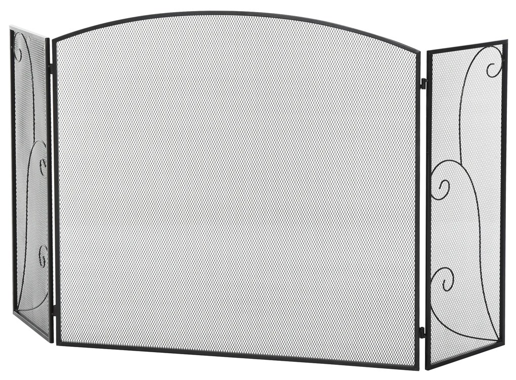 HOMCOM Scut de protecție pentru șeminee, 3 panouri, pliabil, flexibil, metal, negru, 132,5 x 76,5cm | Aosom Romania