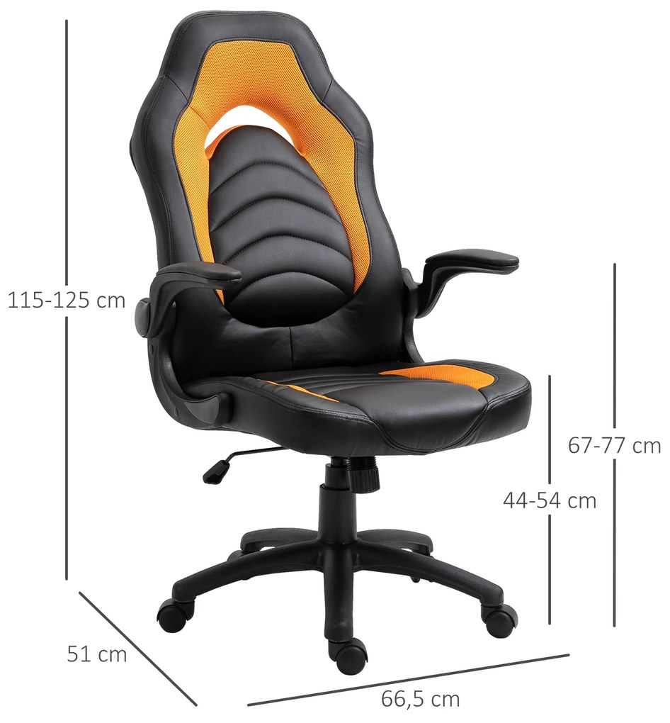 Fotoliu de Gaming din Piele ecologica cu Functie de Balansare, Inaltime Ajustabila si Cotiera Rabatabila, 5 Roti Rotative, Galben Vinsetto | Aosom RO