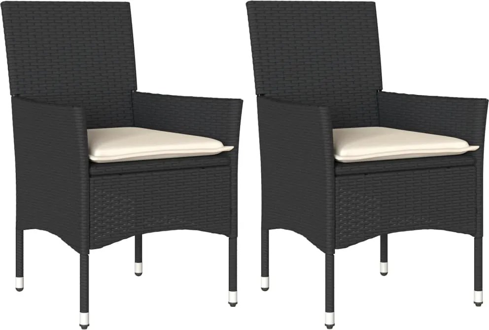 vidaXL Scaune de grădină cu perne, 2 buc., negru, poliratan