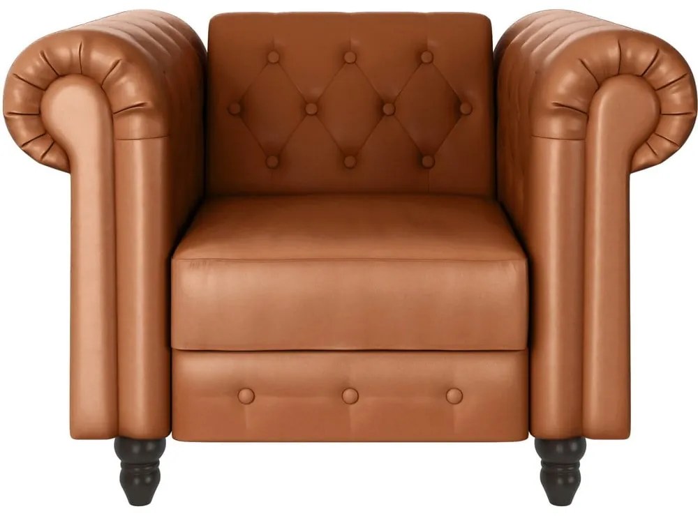Fotoliu maro coniac chesterfield cu tapițerie din imitație de piele Felix – Støraa
