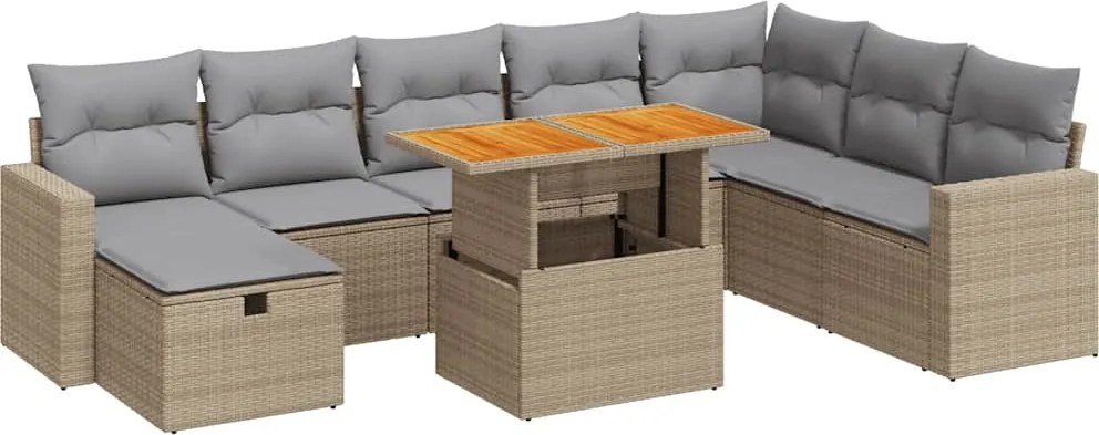 vidaXL Set canapele grădină cu perne 9 piese bej poliratan/lemn acacia