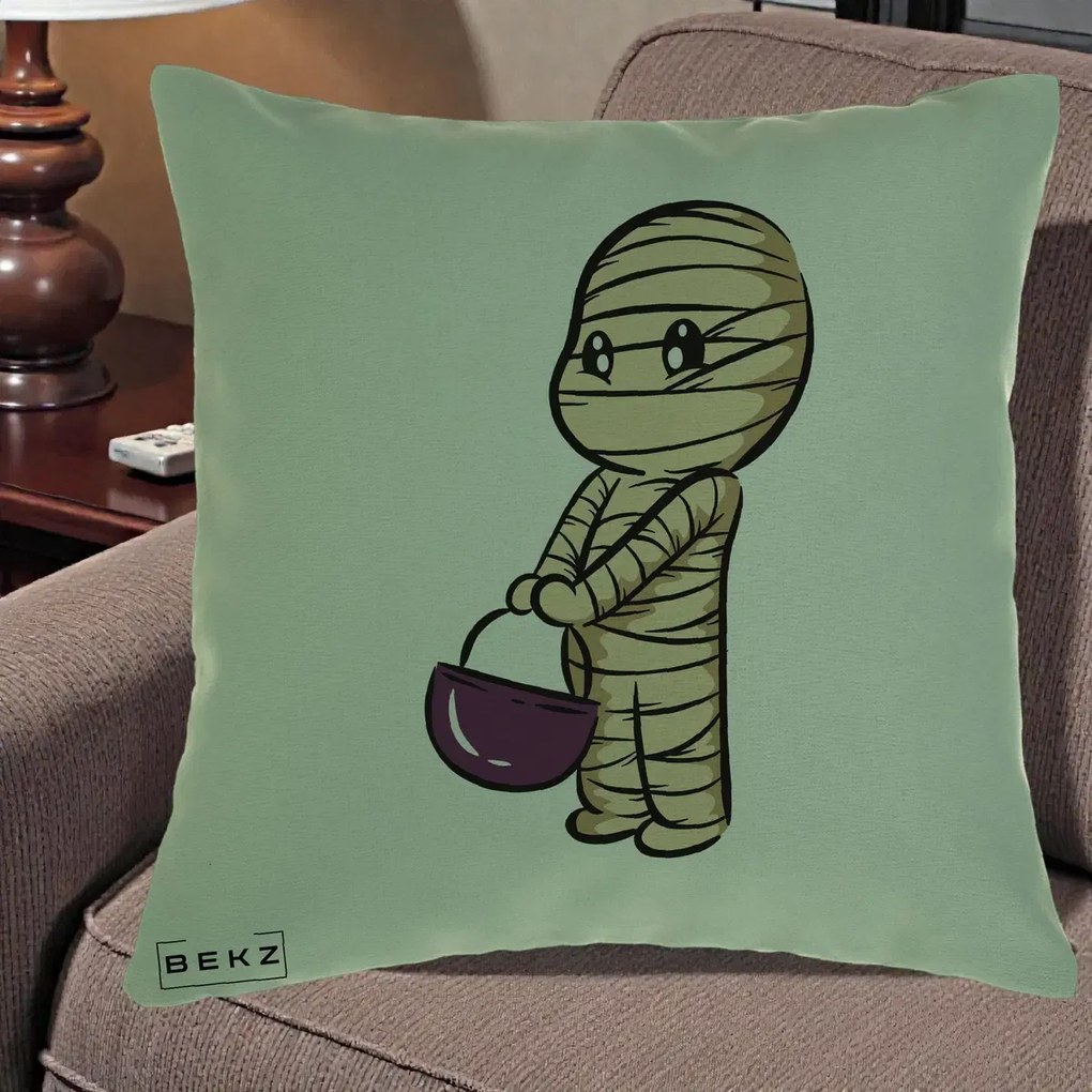 Perna Decorativa Halloween Mummy Kawaii cu Cos, 40x40 cm, Verde, Husa Detasabila, Perna Inclusa, BEKZ®
