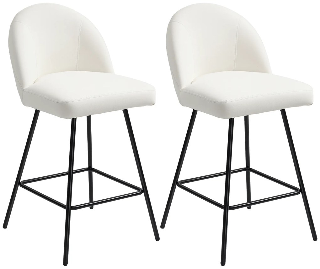 HOMCOM Set 2 Scaune de Bar cu Spătar din Catifea și Suport pentru Picioare, 48.5x56x92 cm, Alb Crem | Aosom Romania