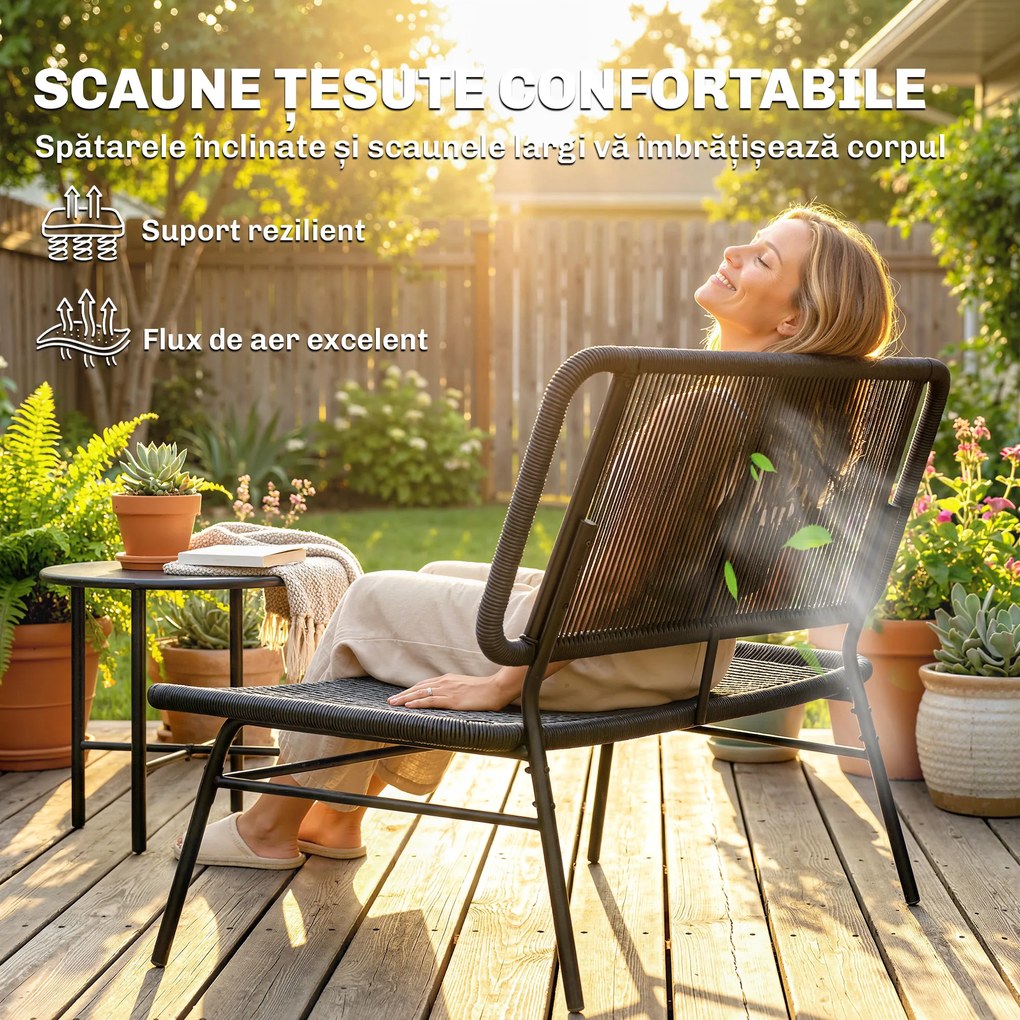 Outsunny Canapea din Ratan, Banchetă pentru Exterior, 2 Locuri, pentru Terasă | Aosom Romania