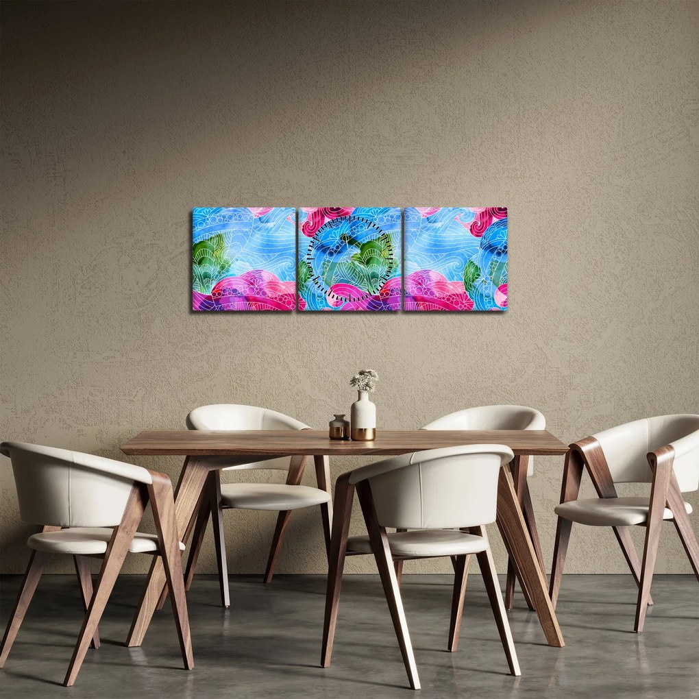 Tablou - Valuri colorate (cu ceas) (90x30 cm)