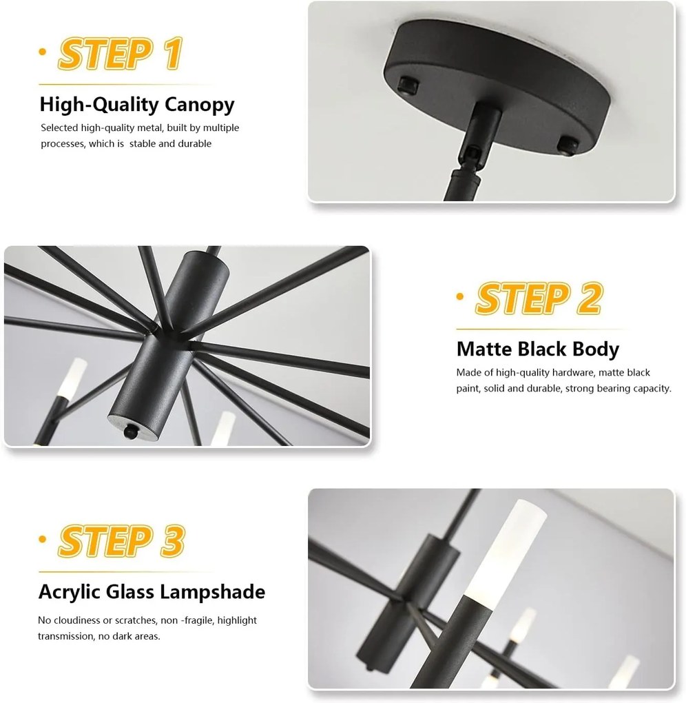 Candelabru Artistic Sputnik, Model DM3870/20 Negru – Design Geometric cu 20 de Becuri pentru Iluminare Unică și Elegantă
