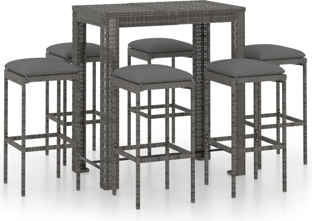 vidaXL Set mobilier bar de grădină cu perne, 7 piese, gri, poliratan
