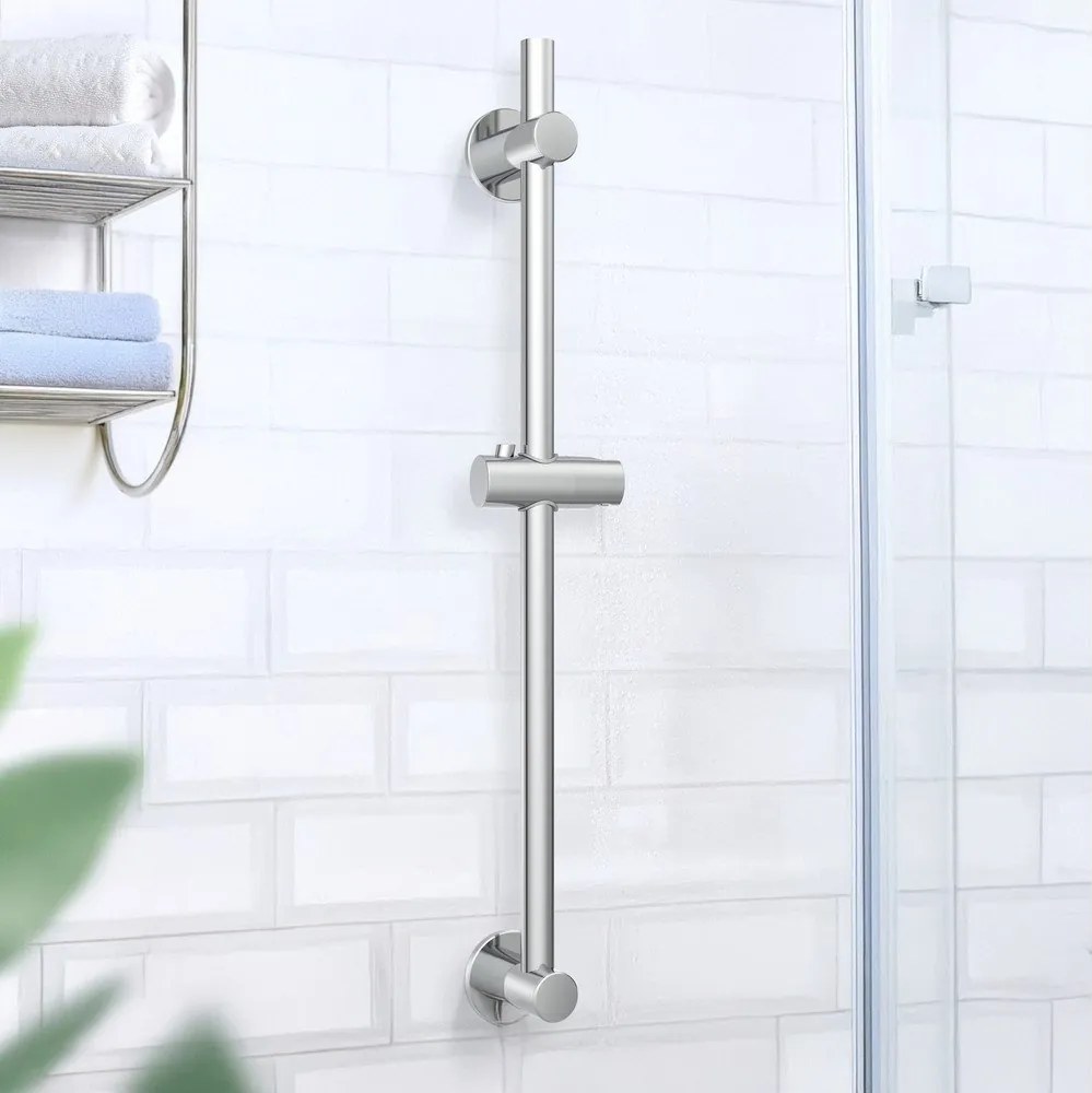 Tijă de duș argintiu-lucios autoadezivă din oțel inoxidabil 70 cm cu suport glisant – Wenko