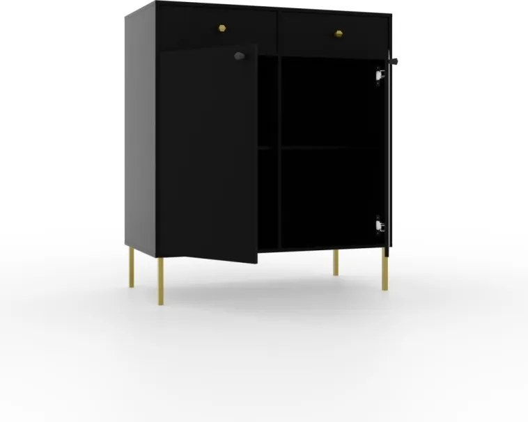 Comodă cu doua usi si doua serare, 84x41x94cm, Tili System, ADRK Furniture (Culoare: Negru / Negru)