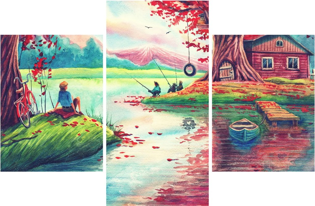 Tablou - Acuarelă, Golf într-un sat de munte (90x60 cm)