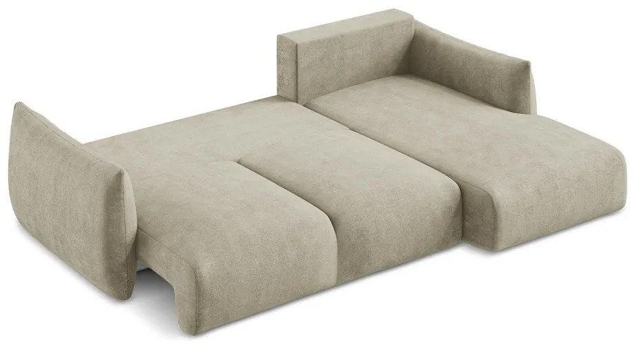 Colțar bej extensibil cu tapițerie din chenille (cu colț pe partea dreaptă/cu șezlong) Leila – Makamii