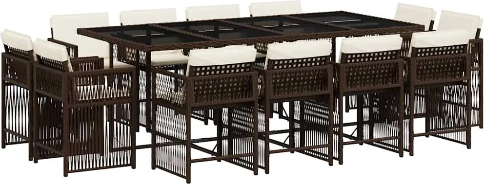 vidaXL Set mobilier de grădină, 13 piese, maro, cu perne, poliratan