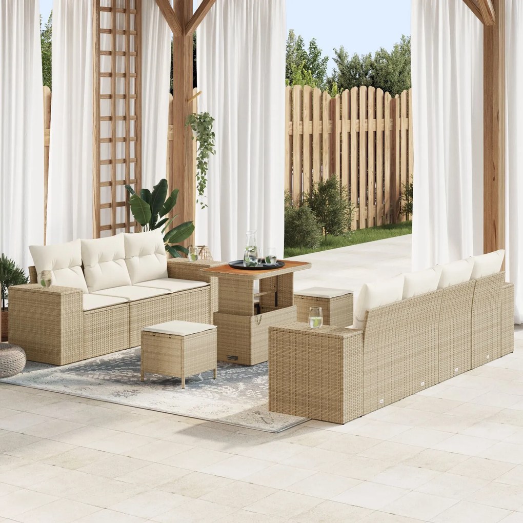 vidaXL Set de canapea de grădină , 10 piese, din rattan bej poly și acacia