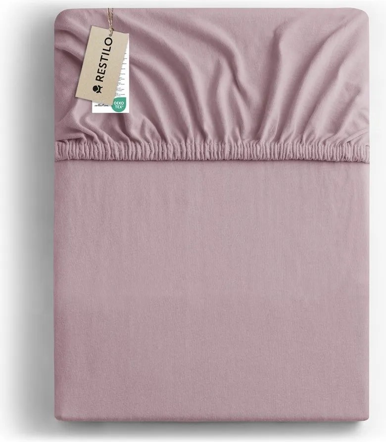 Cearceaf roz prăfuit din jerseu cu elastic 90x200 cm Amber – Restilo