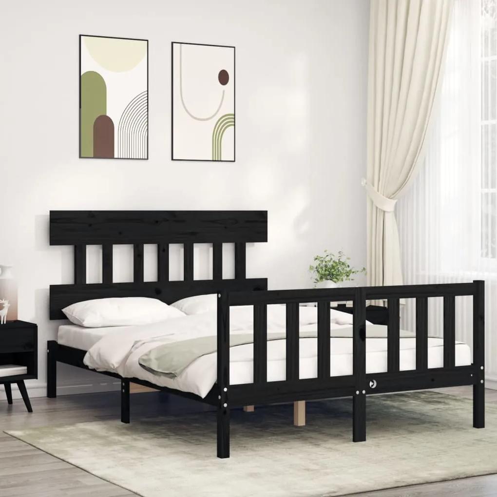 3193315 vidaXL Cadru de pat cu tăblie dublu, negru, lemn masiv