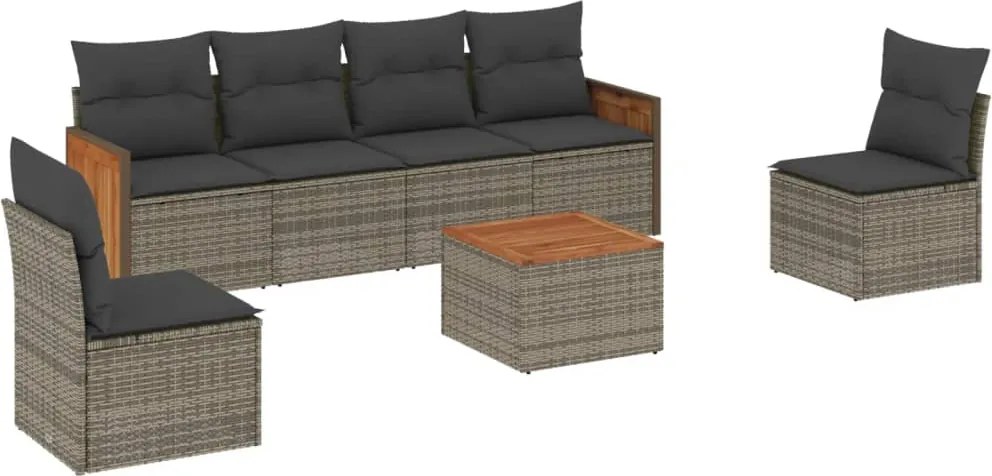 vidaXL Set canapele de grădină, 7 piese, cu perne, gri, poliratan