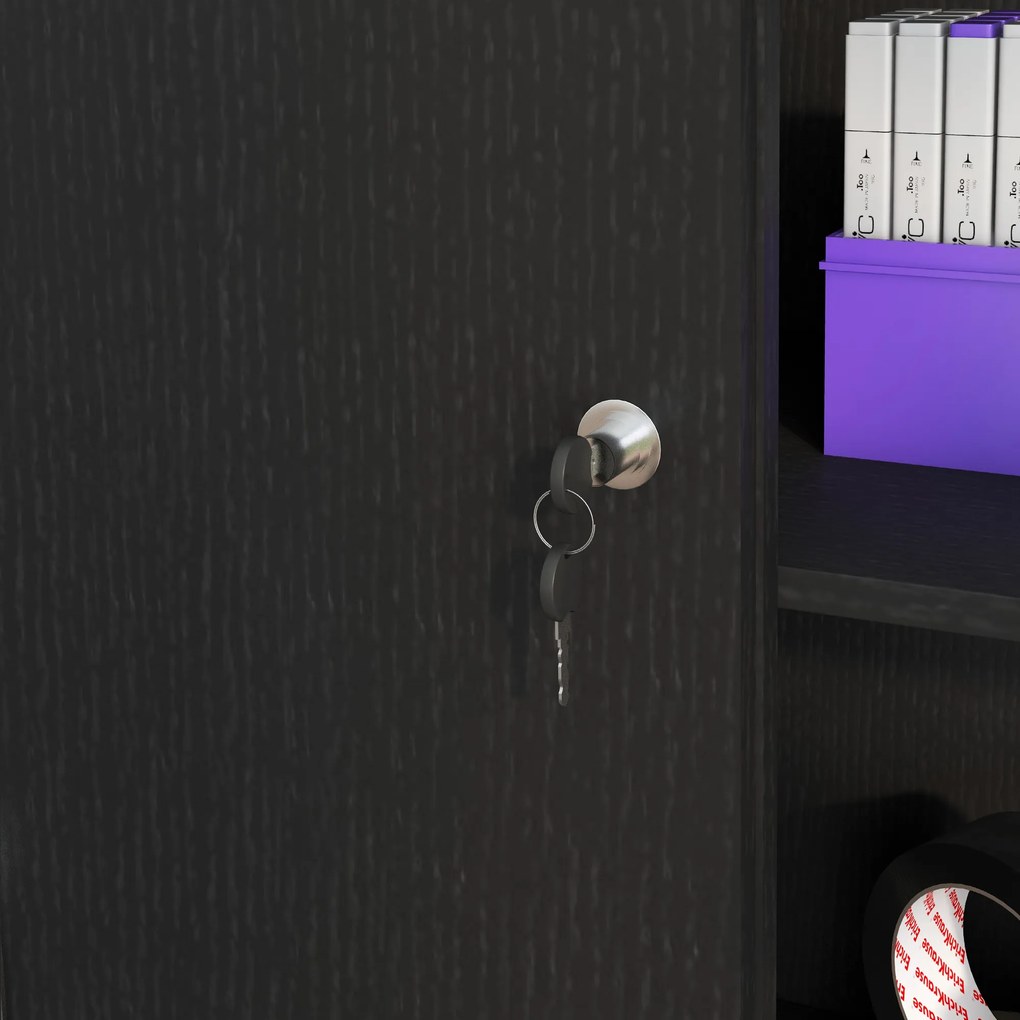 HOMCOM Dulap de Birou 3 Rafturi cu Încuietoare și 2 Chei de Securitate 80x40x120 cm Negru | Aosom Romania