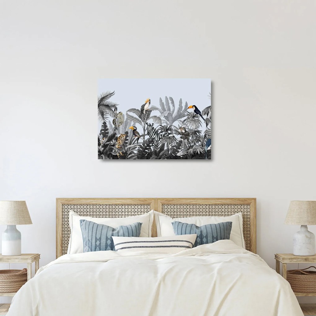Tablou pe sticlă - Jungla ilustrată (70x50 cm)