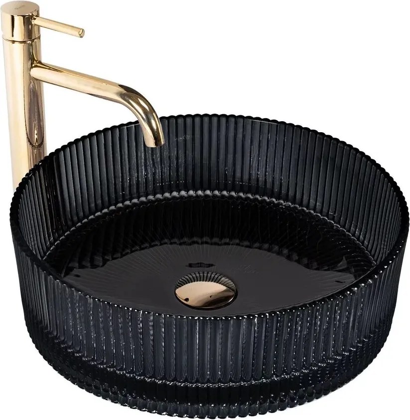 Lavoar din sticla pe blat Rea Ingrid 39,5 cm negru lucios