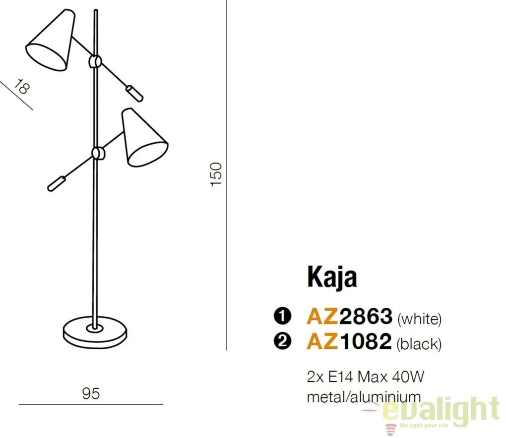 Lampadar reglabil design modern Kaja alb