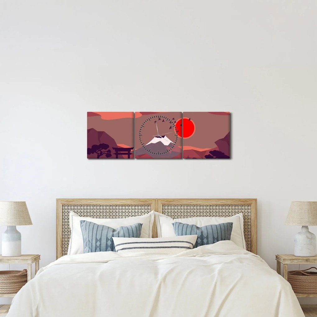Tablou - Ilustrație a Muntelui Fuji (cu ceas) (90x30 cm)