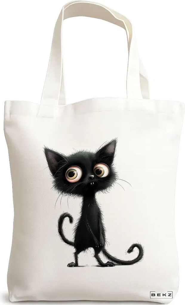 Sacosa de Panza pentru Cumparaturi, Geanta Tote, model Meowgic Charm 38 x 34.5 cm, Alba, BEKZ®