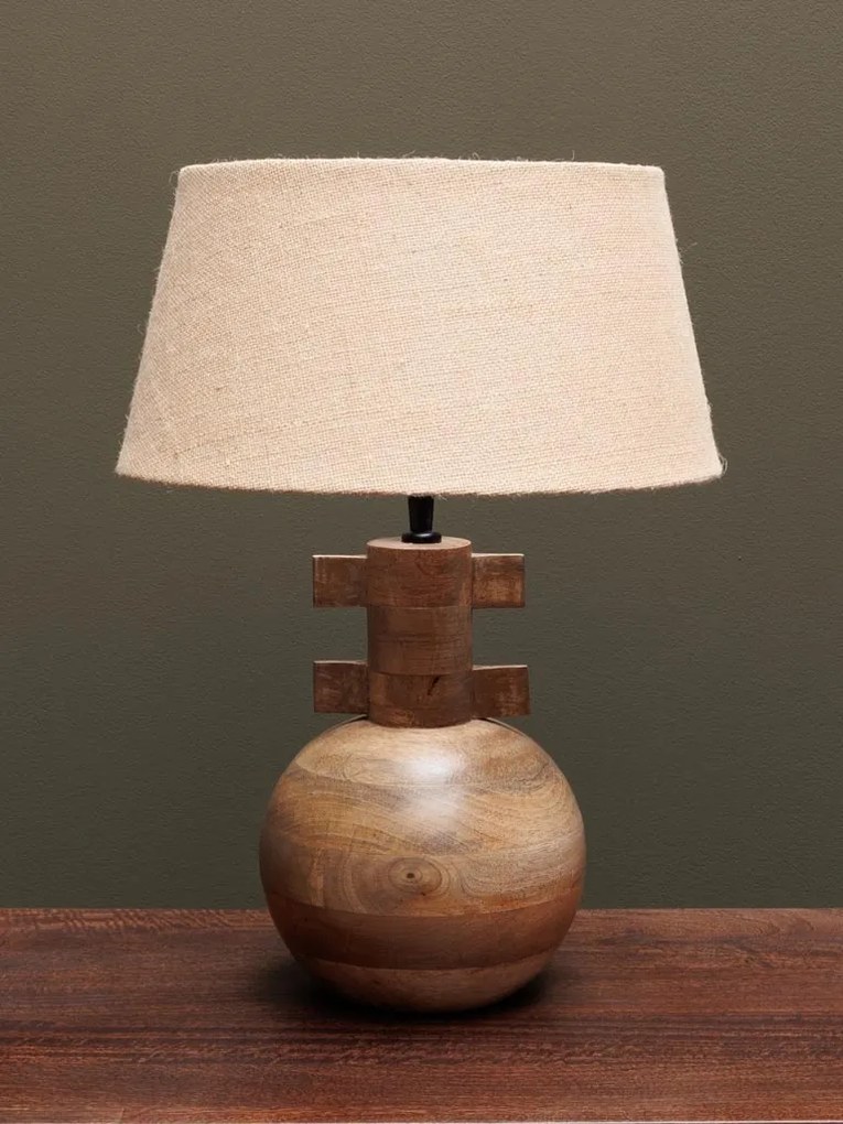Lampa de masa, din lemn de mango, cu abajur din iuta naturala, Amaru