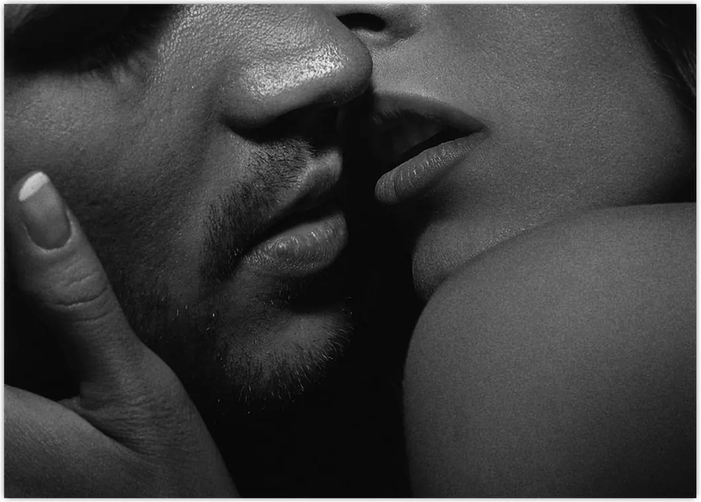 Tablou - Sărutul, fotografie alb-negru (70x50 cm)