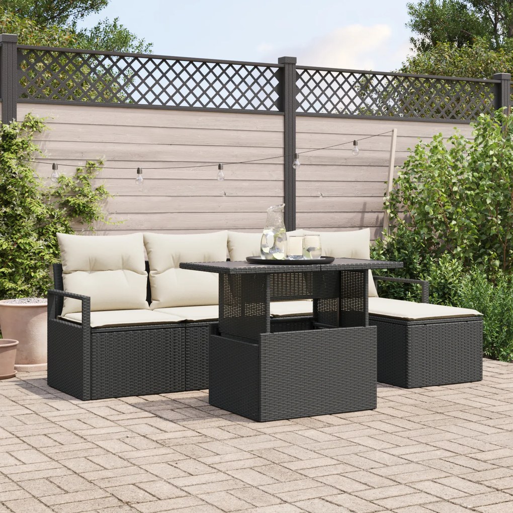 vidaXL Set de canapea de grădină cu 6 piese și perne, Negru Poly Rattan